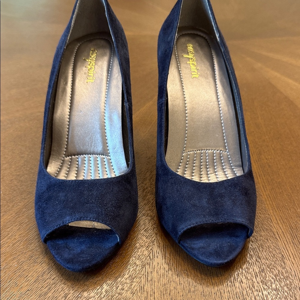 Easy Spirit Dark Suede Blue Peep Toe Heels